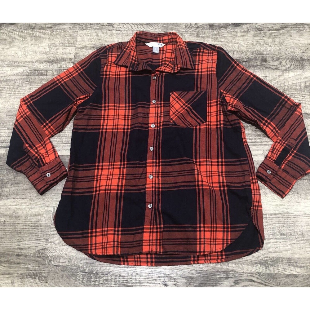 Plaid Flannel Old Navy Sz L Shirt Red & Black Button Up The Classic Cover Up B1